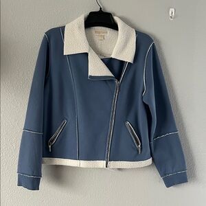 Michael Kors Blue Teddy Jacket with Cream Accents